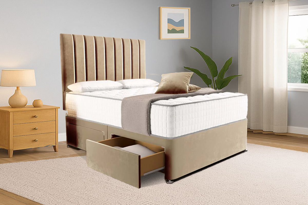 “Reliance Beds UK – Gio Line Divan Bed With Optional Draws Storage (All Fabrics & Colours)”