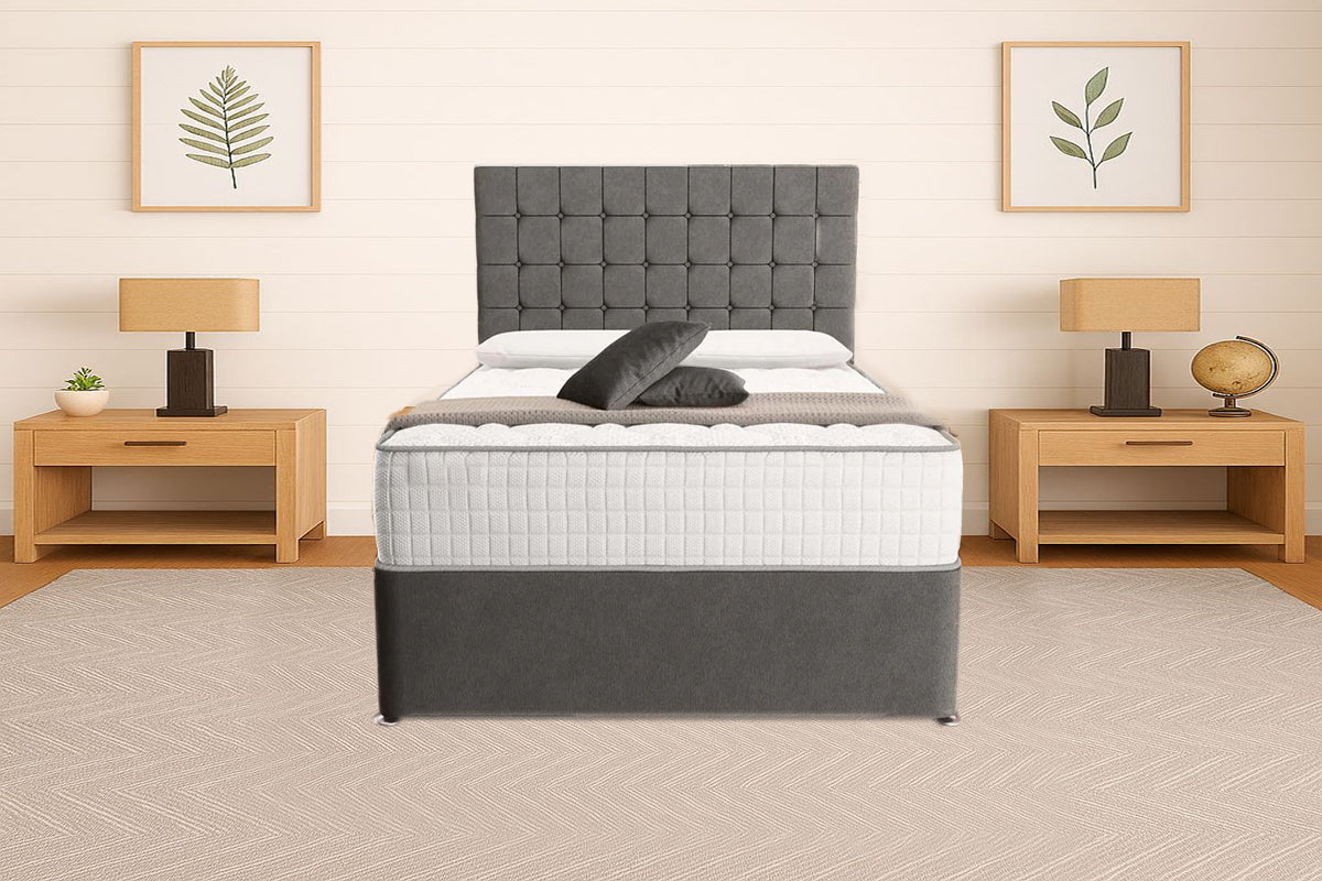 “Reliance Beds UK – Cubed Design Divan Bed With Optional Draws Storage (All Fabrics & Colours)”