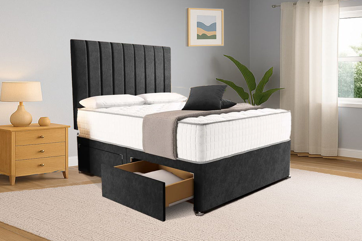 “Reliance Beds UK – Gio Line Divan Bed With Optional Draws Storage (All Fabrics & Colours)”