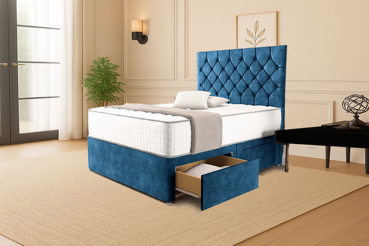 “Reliance Beds UK – Florida Design Divan Bed With Optional Draws Storage (All Fabrics & Colours)”