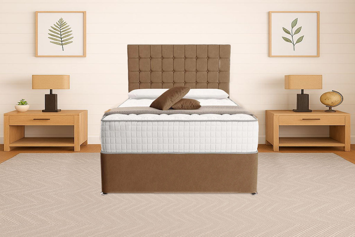 “Reliance Beds UK – Cubed Design Divan Bed With Optional Draws Storage (All Fabrics & Colours)”