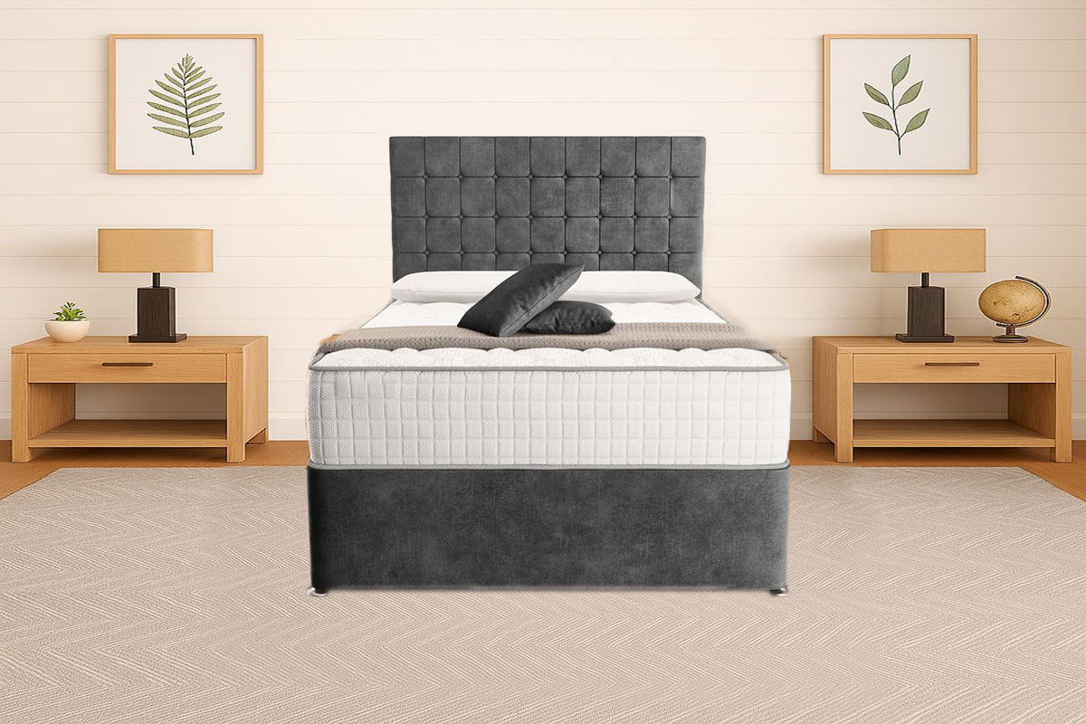 “Reliance Beds UK – Cubed Design Divan Bed With Optional Draws Storage (All Fabrics & Colours)”