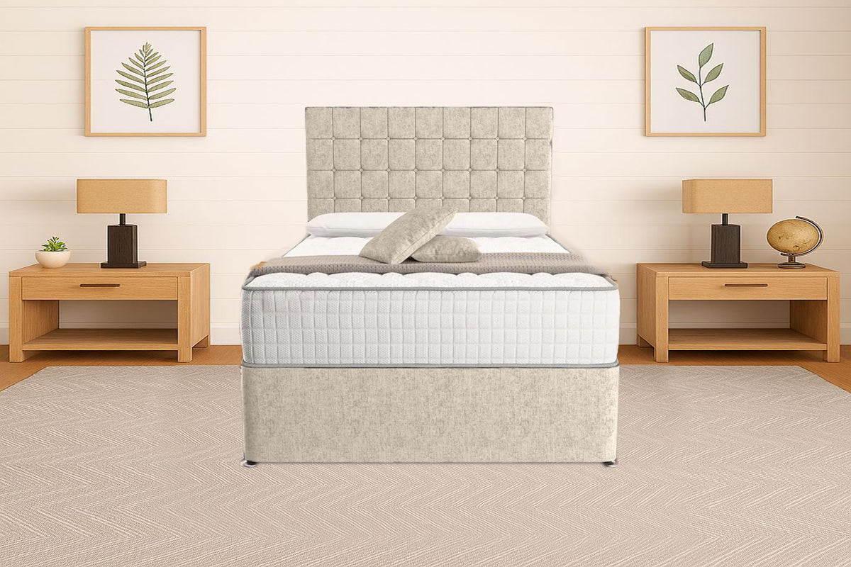 “Reliance Beds UK – Cubed Design Divan Bed With Optional Draws Storage (All Fabrics & Colours)”