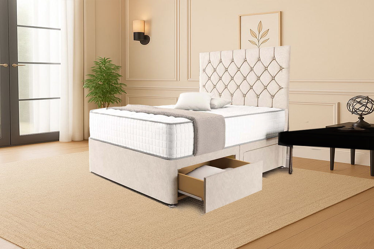 “Reliance Beds UK – Florida Design Divan Bed With Optional Draws Storage (All Fabrics & Colours)”