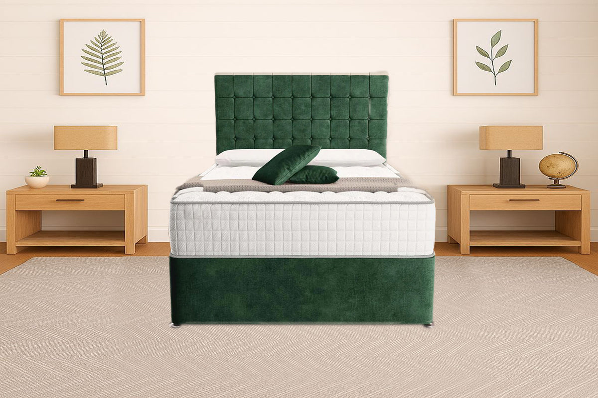 “Reliance Beds UK – Cubed Design Divan Bed With Optional Draws Storage (All Fabrics & Colours)”