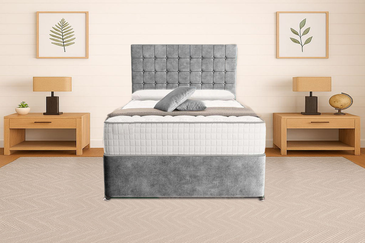 “Reliance Beds UK – Cubed Design Divan Bed With Optional Draws Storage (All Fabrics & Colours)”