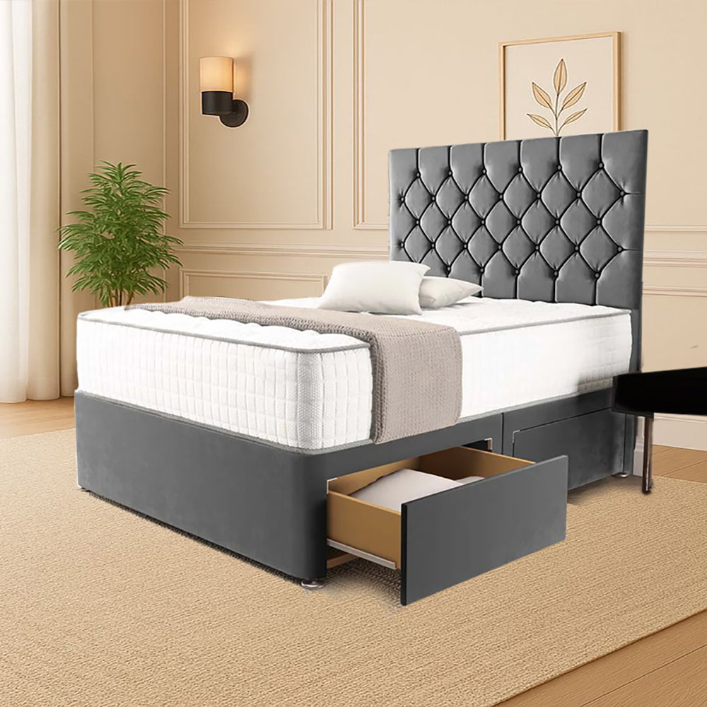 “Reliance Beds UK – Florida Design Divan Bed With Optional Draws Storage (All Fabrics & Colours)”
