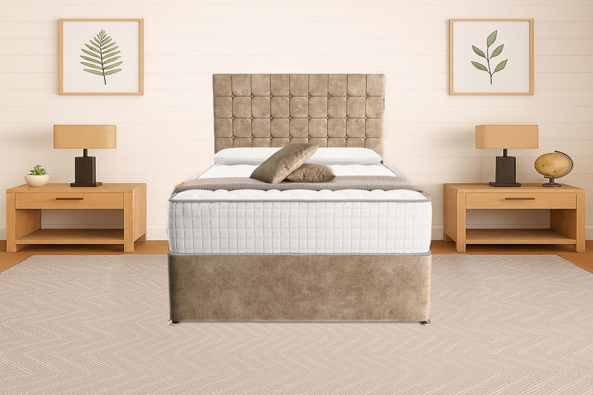 “Reliance Beds UK – Cubed Design Divan Bed With Optional Draws Storage (All Fabrics & Colours)”
