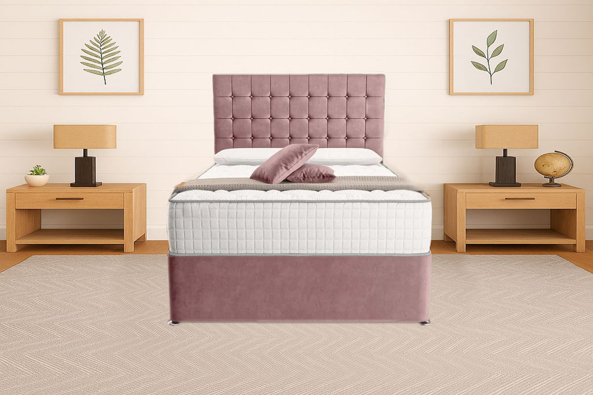 “Reliance Beds UK – Cubed Design Divan Bed With Optional Draws Storage (All Fabrics & Colours)”