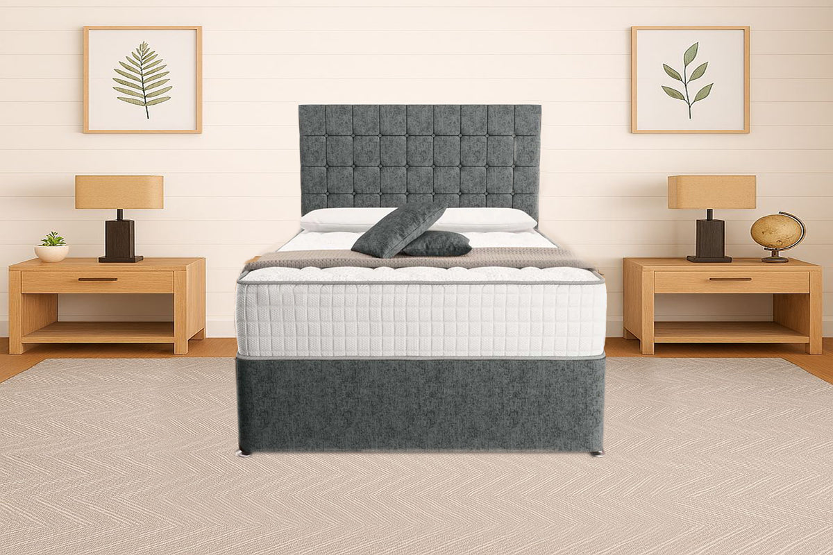 “Reliance Beds UK – Cubed Design Divan Bed With Optional Draws Storage (All Fabrics & Colours)”