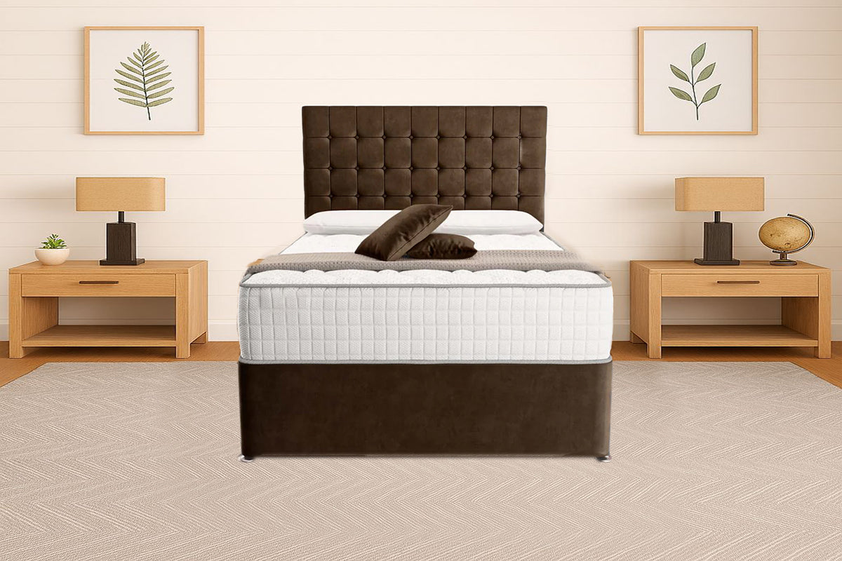 “Reliance Beds UK – Cubed Design Divan Bed With Optional Draws Storage (All Fabrics & Colours)”