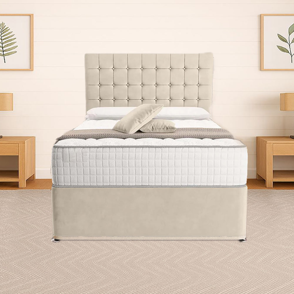 “Reliance Beds UK – Cubed Design Divan Bed With Optional Draws Storage (All Fabrics & Colours)”