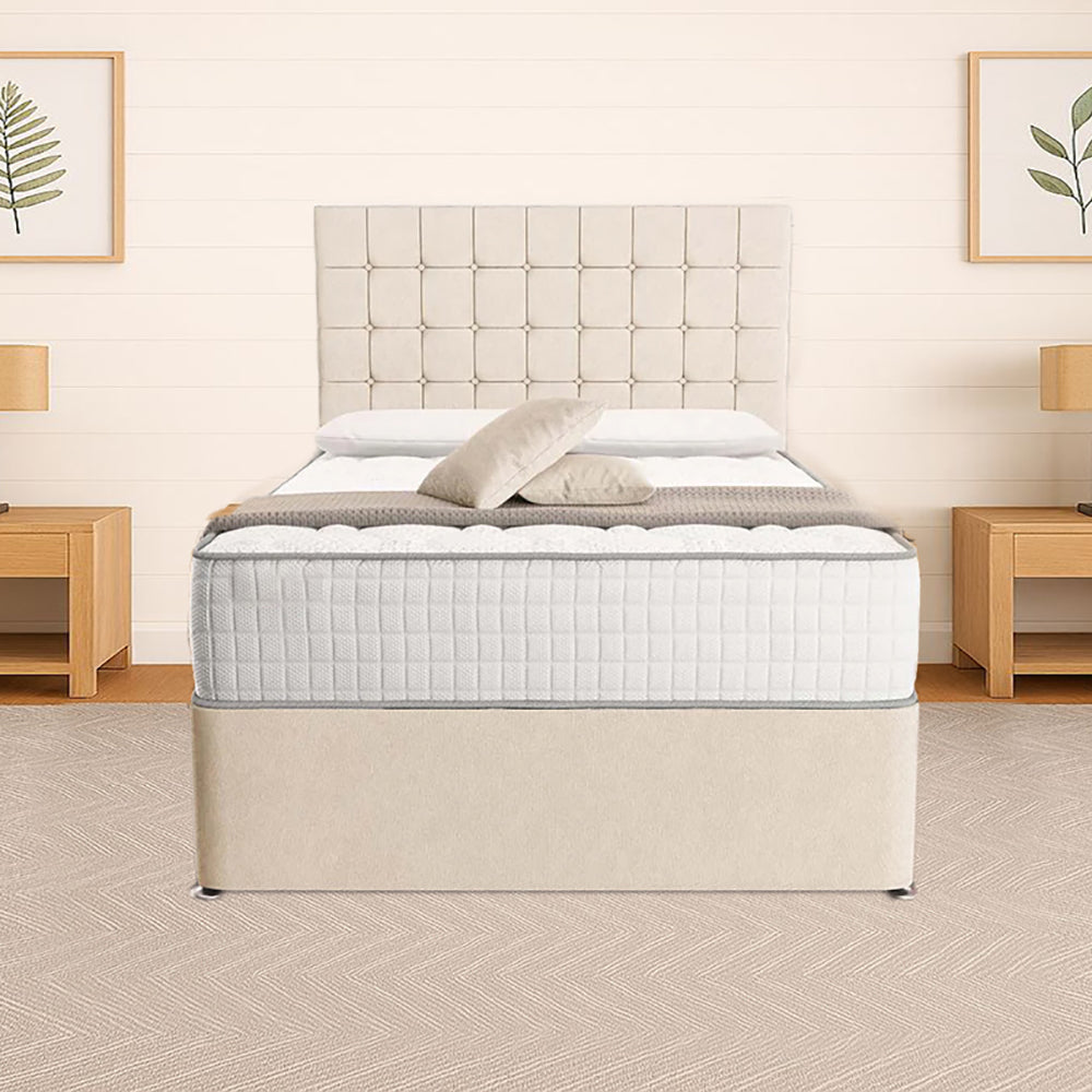 “Reliance Beds UK – Cubed Design Divan Bed With Optional Draws Storage (All Fabrics & Colours)”