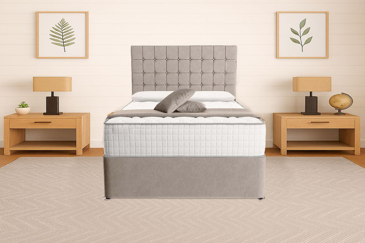 “Reliance Beds UK – Cubed Design Divan Bed With Optional Draws Storage (All Fabrics & Colours)”