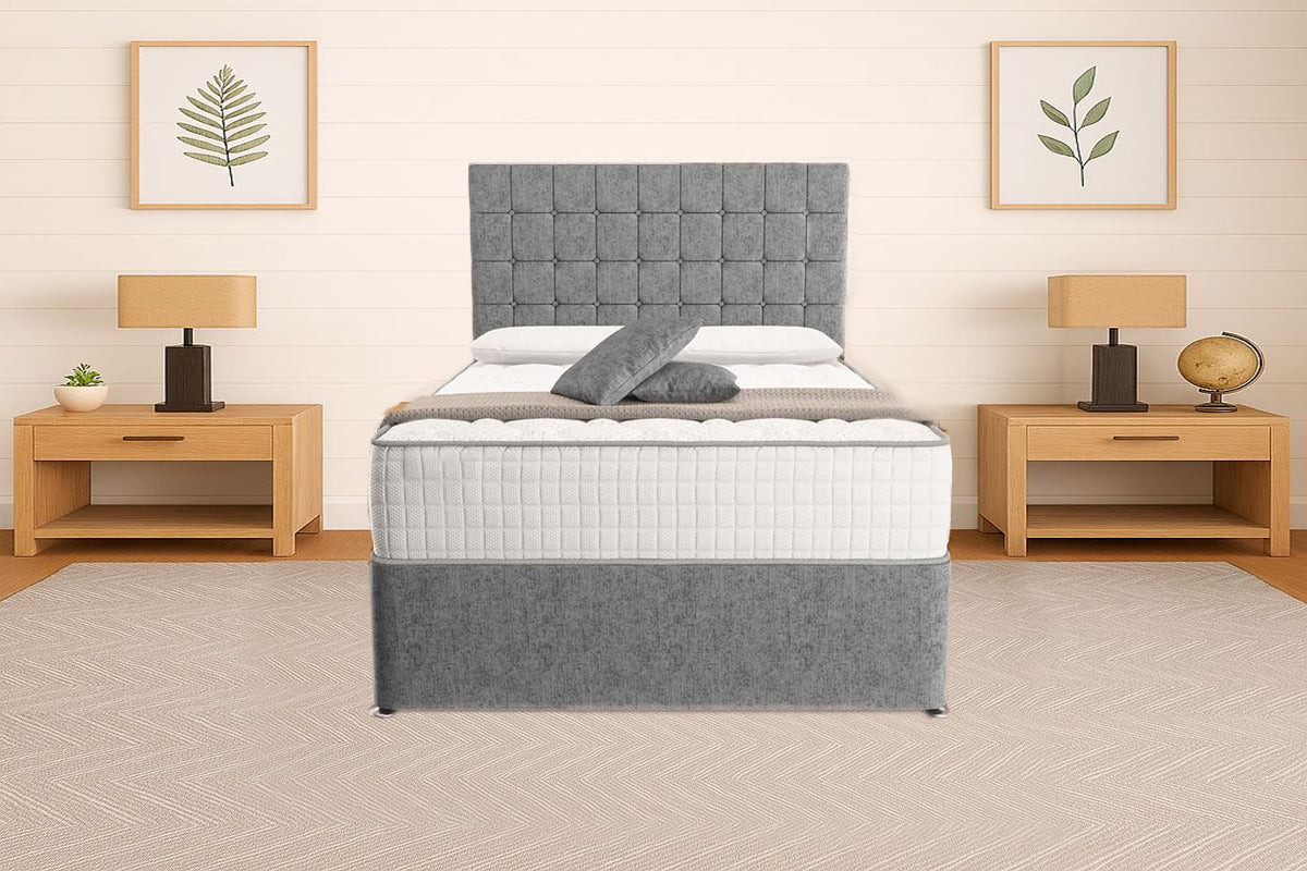 “Reliance Beds UK – Cubed Design Divan Bed With Optional Draws Storage (All Fabrics & Colours)”