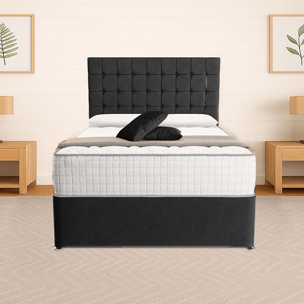“Reliance Beds UK – Cubed Design Divan Bed With Optional Draws Storage (All Fabrics & Colours)”