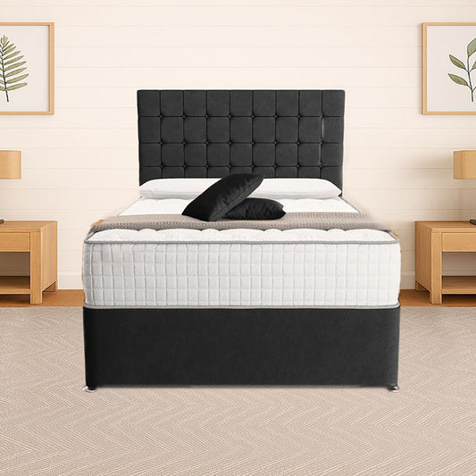 “Reliance Beds UK – Cubed Design Divan Bed With Optional Draws Storage (All Fabrics & Colours)”