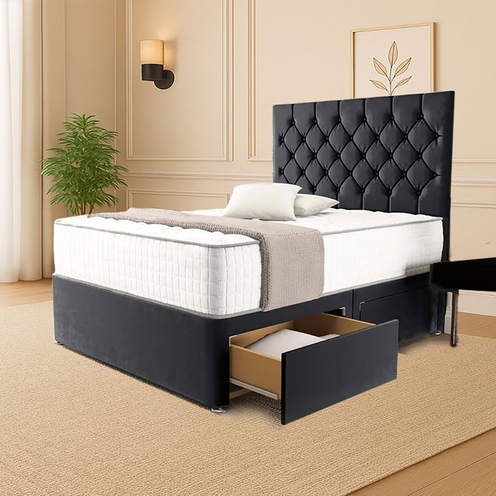“Reliance Beds UK – Florida Design Divan Bed With Optional Draws Storage (All Fabrics & Colours)”
