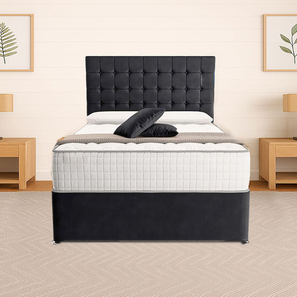 “Reliance Beds UK – Cubed Design Divan Bed With Optional Draws Storage (All Fabrics & Colours)”