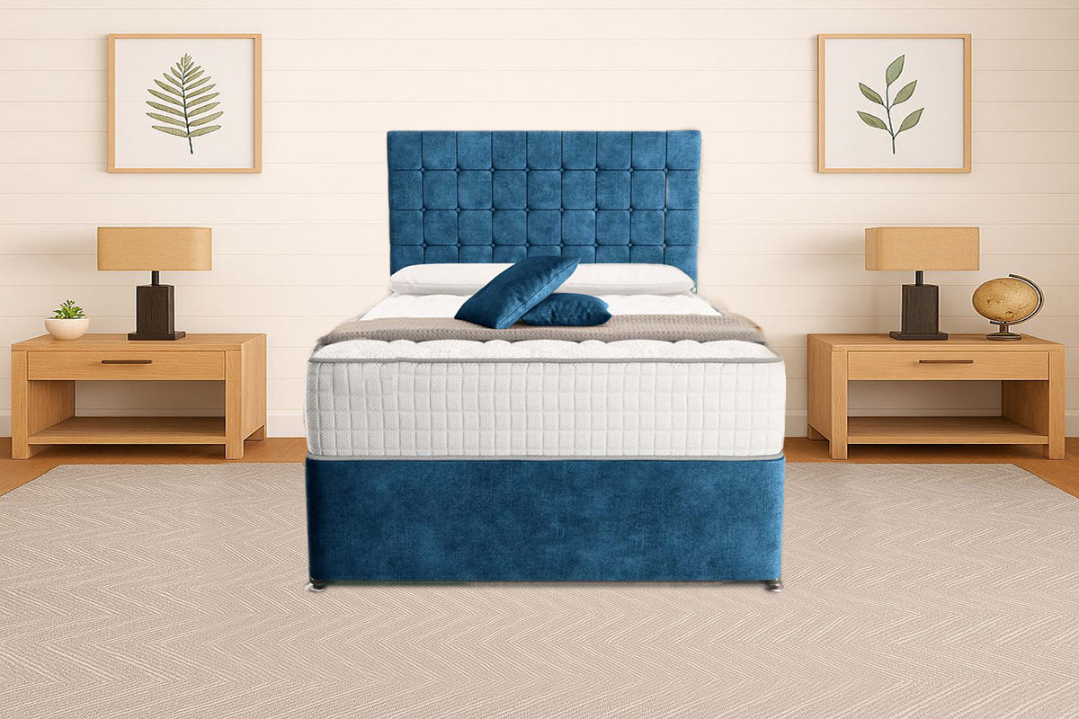 “Reliance Beds UK – Cubed Design Divan Bed With Optional Draws Storage (All Fabrics & Colours)”