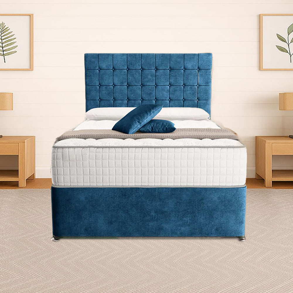 “Reliance Beds UK – Cubed Design Divan Bed With Optional Draws Storage (All Fabrics & Colours)”