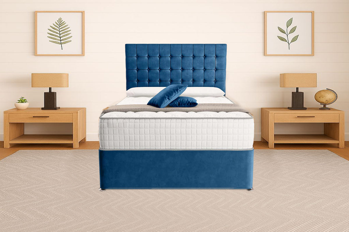 “Reliance Beds UK – Cubed Design Divan Bed With Optional Draws Storage (All Fabrics & Colours)”