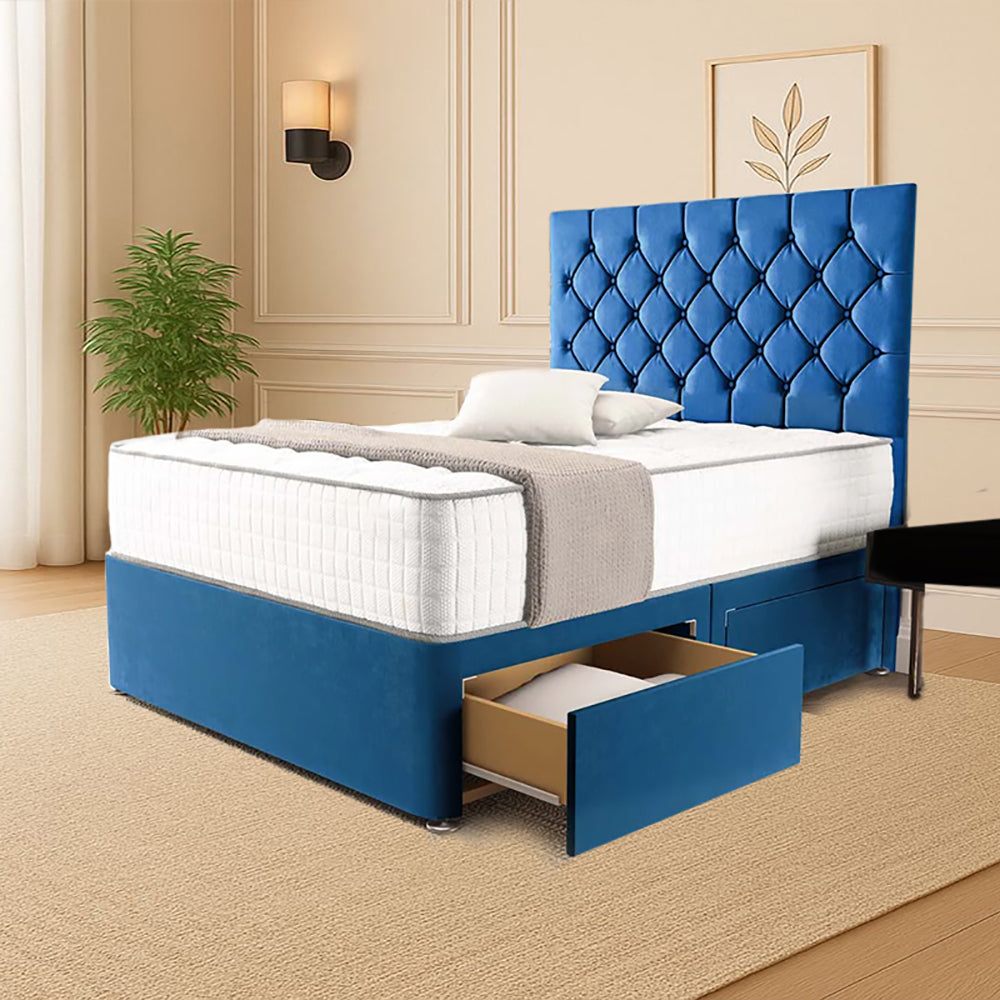 “Reliance Beds UK – Florida Design Divan Bed With Optional Draws Storage (All Fabrics & Colours)”