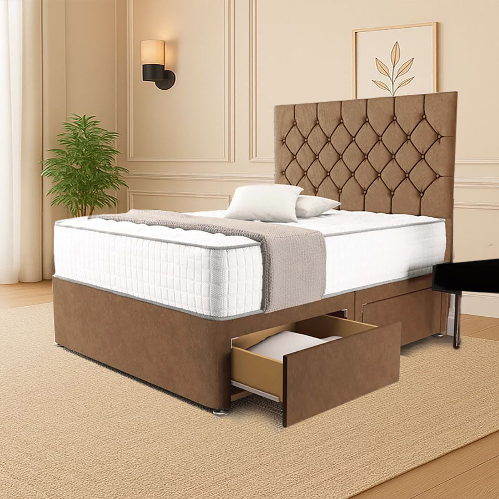 “Reliance Beds UK – Florida Design Divan Bed With Optional Draws Storage (All Fabrics & Colours)”