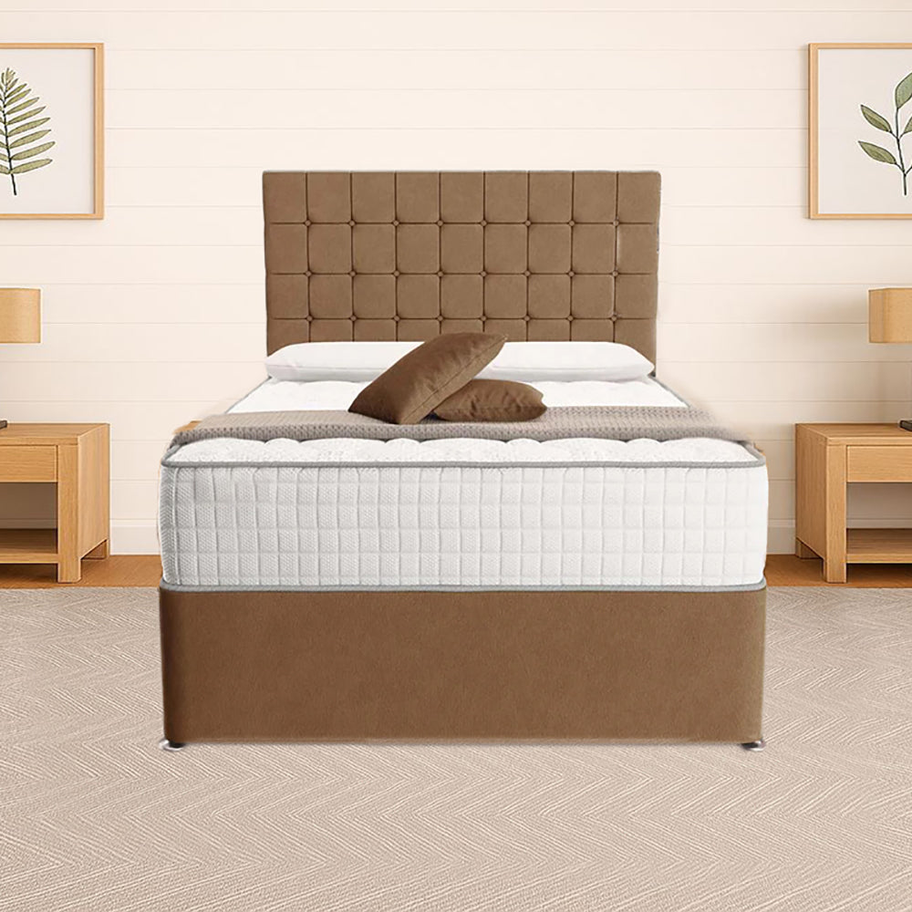 “Reliance Beds UK – Cubed Design Divan Bed With Optional Draws Storage (All Fabrics & Colours)”