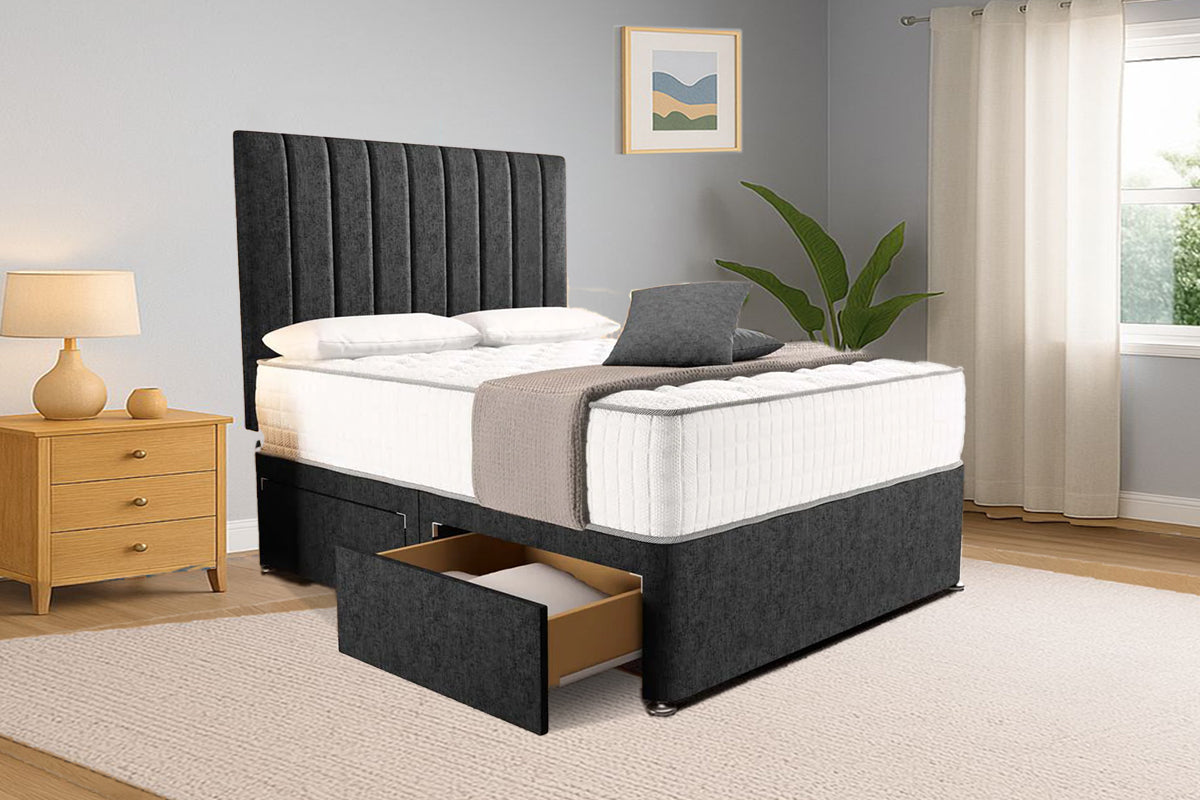 “Reliance Beds UK – Gio Line Divan Bed With Optional Draws Storage (All Fabrics & Colours)”