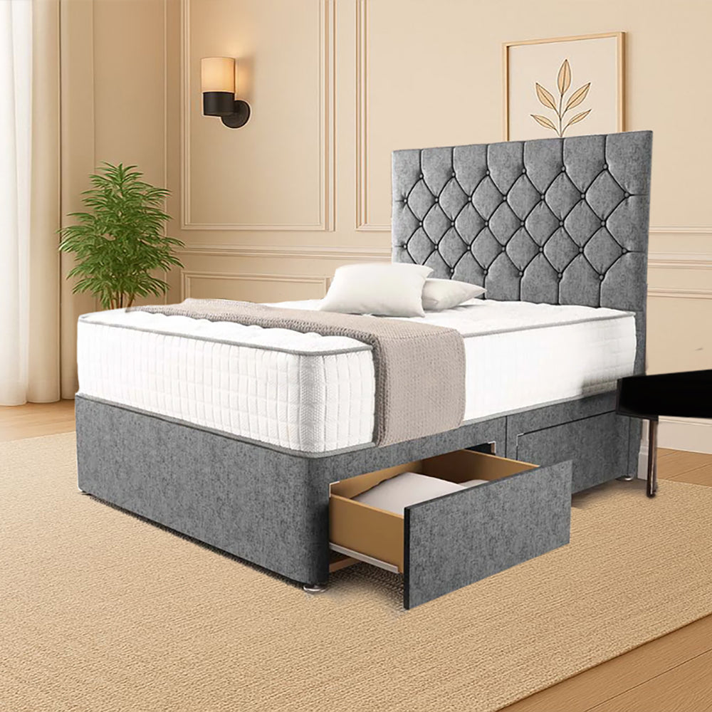 “Reliance Beds UK – Florida Design Divan Bed With Optional Draws Storage (All Fabrics & Colours)”