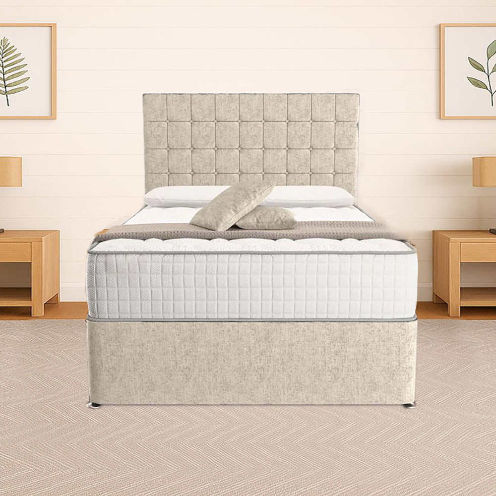 “Reliance Beds UK – Cubed Design Divan Bed With Optional Draws Storage (All Fabrics & Colours)”