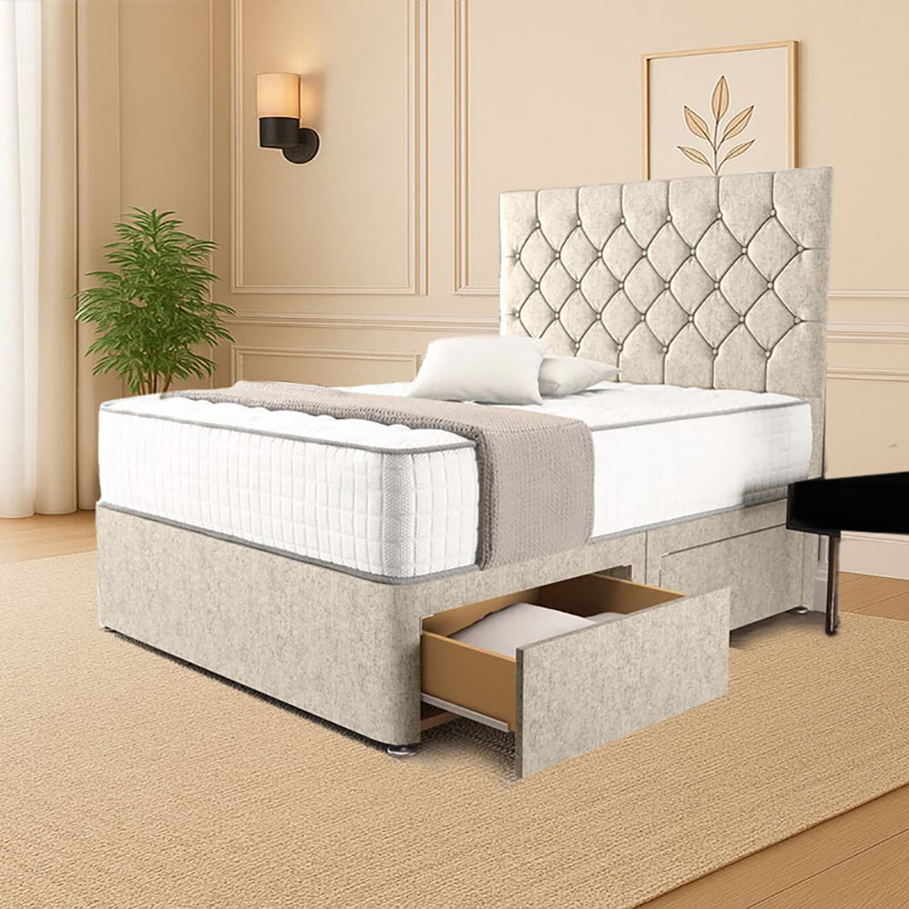 “Reliance Beds UK – Florida Design Divan Bed With Optional Draws Storage (All Fabrics & Colours)”