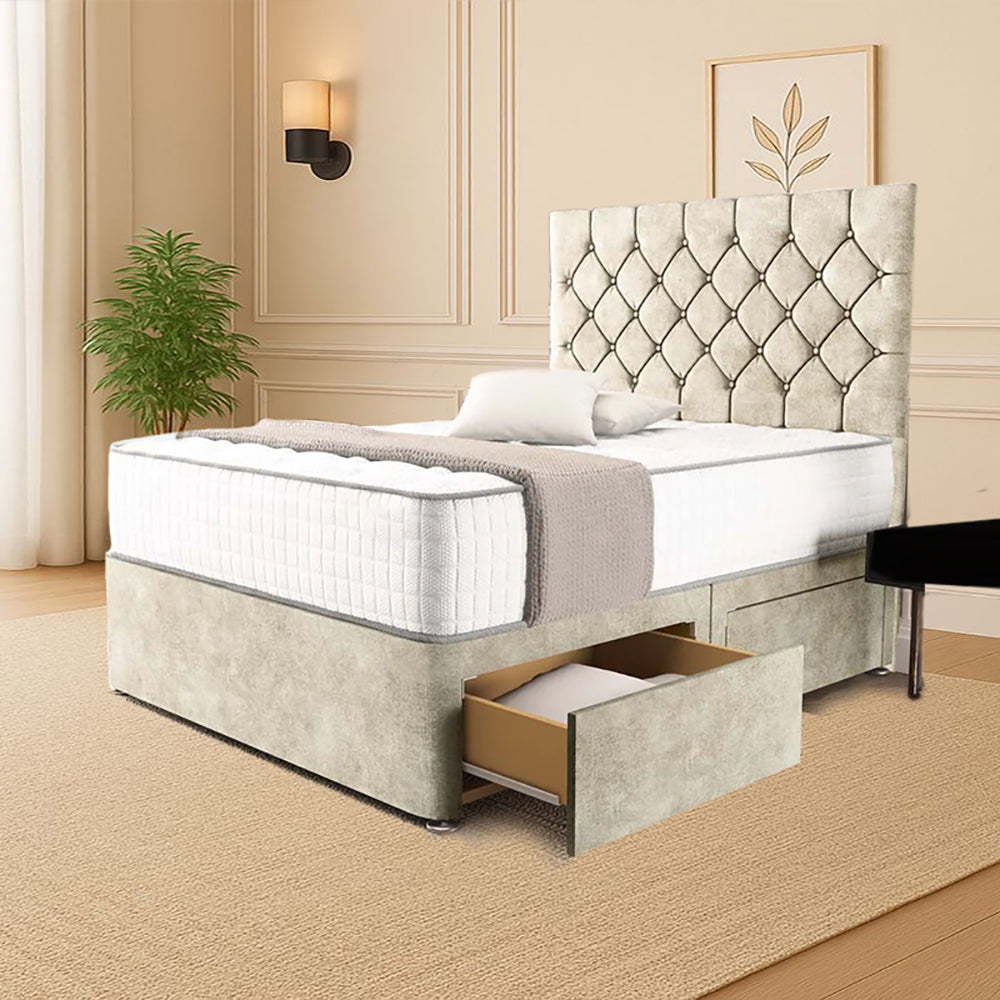 “Reliance Beds UK – Florida Design Divan Bed With Optional Draws Storage (All Fabrics & Colours)”