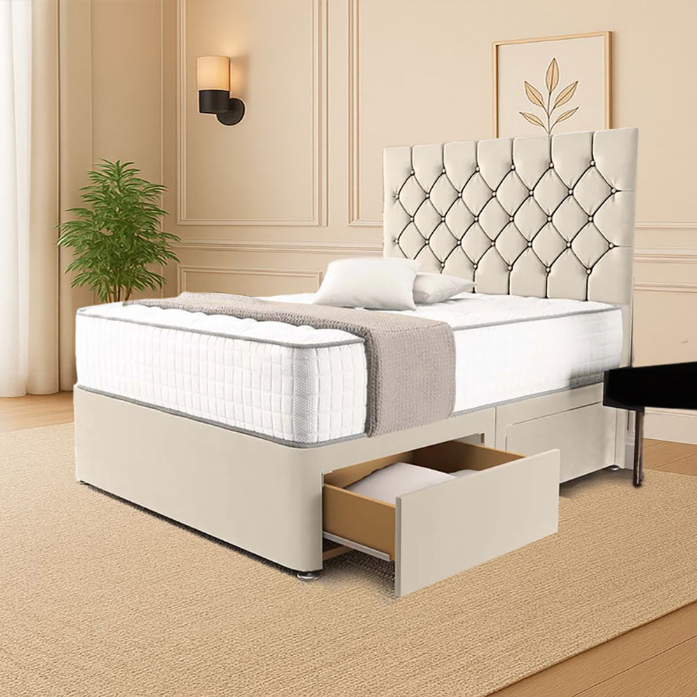 “Reliance Beds UK – Florida Design Divan Bed With Optional Draws Storage (All Fabrics & Colours)”