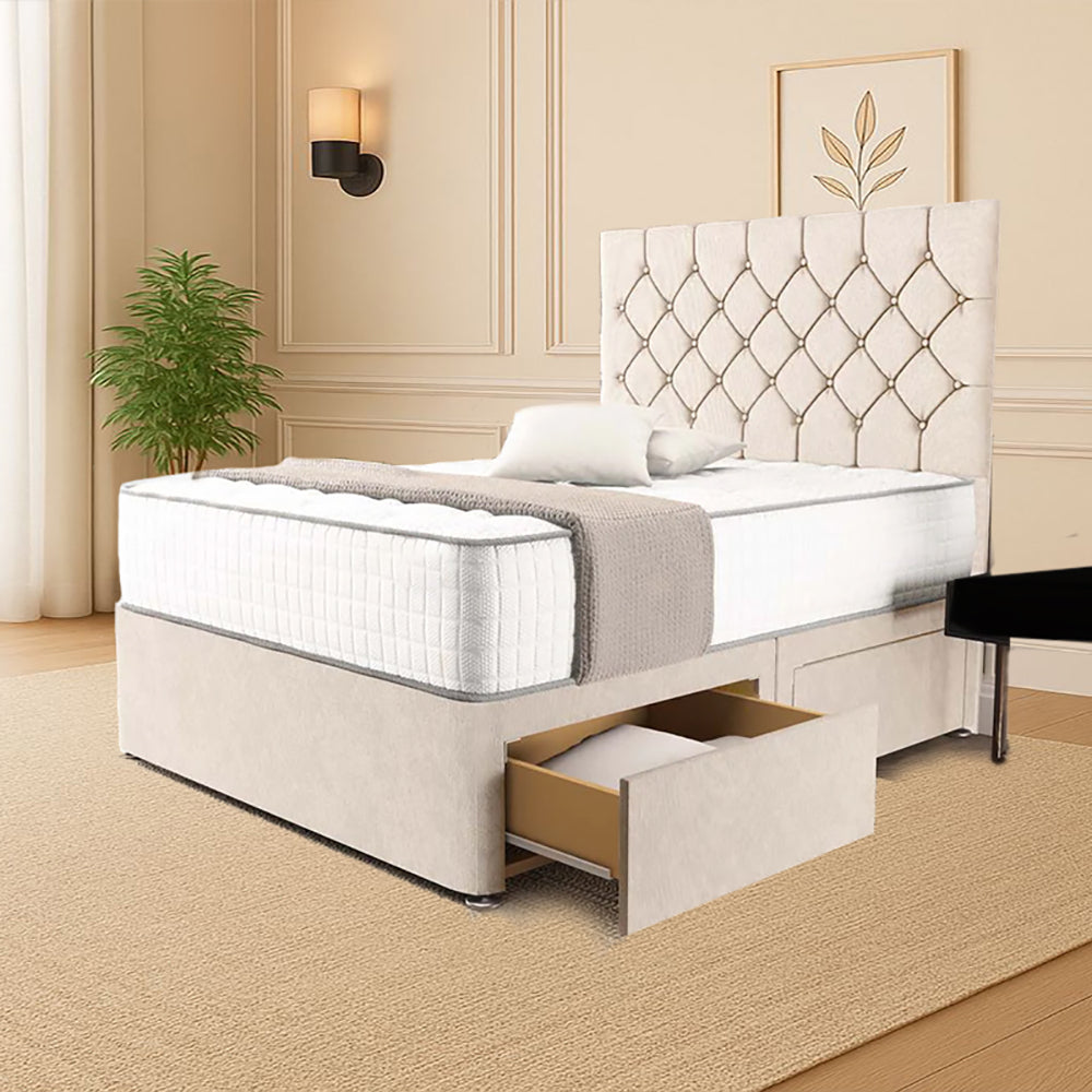 “Reliance Beds UK – Florida Design Divan Bed With Optional Draws Storage (All Fabrics & Colours)”