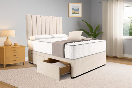 “Reliance Beds UK – Gio Line Divan Bed With Optional Draws Storage (All Fabrics & Colours)”