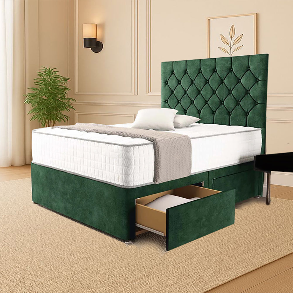 “Reliance Beds UK – Florida Design Divan Bed With Optional Draws Storage (All Fabrics & Colours)”