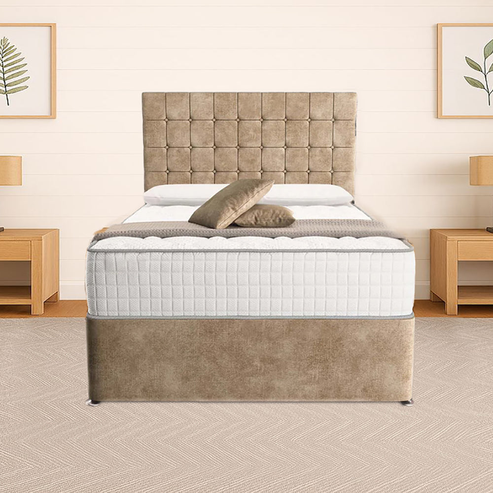 “Reliance Beds UK – Cubed Design Divan Bed With Optional Draws Storage (All Fabrics & Colours)”