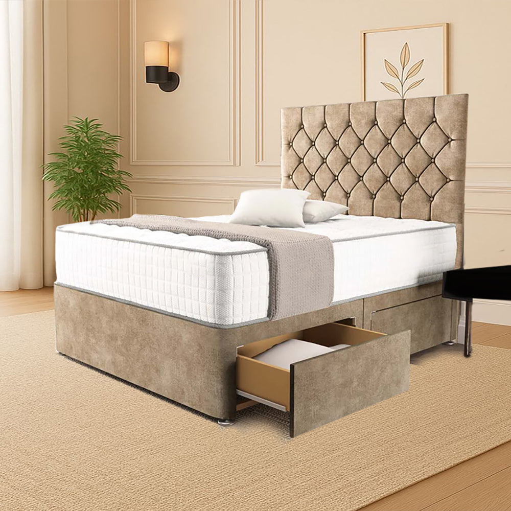 “Reliance Beds UK – Florida Design Divan Bed With Optional Draws Storage (All Fabrics & Colours)”