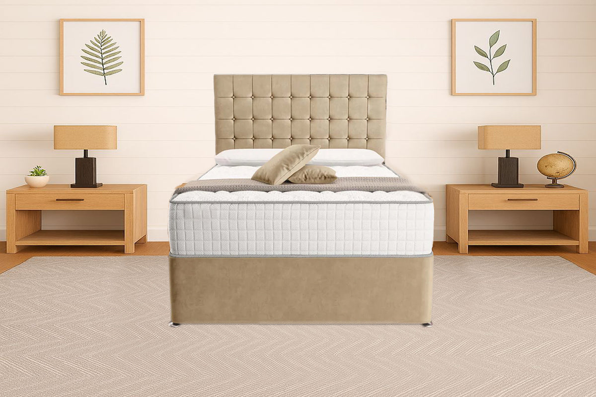 “Reliance Beds UK – Cubed Design Divan Bed With Optional Draws Storage (All Fabrics & Colours)”