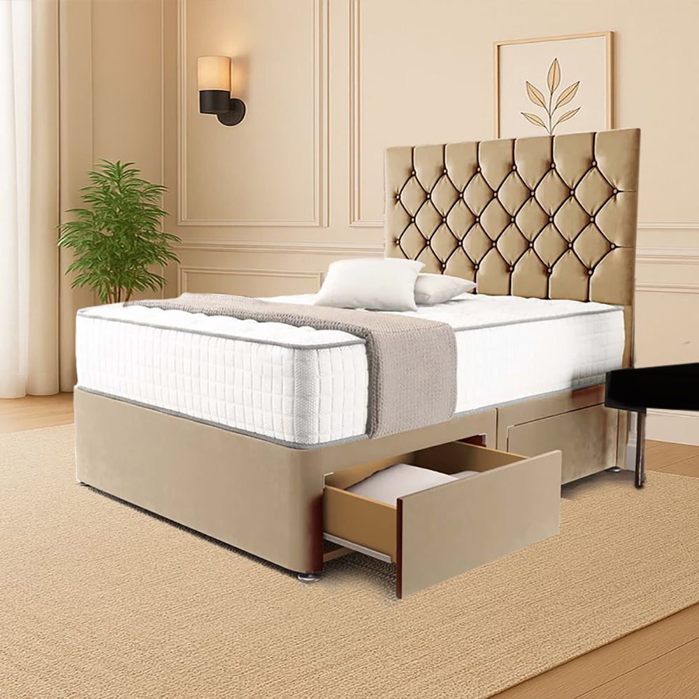 “Reliance Beds UK – Florida Design Divan Bed With Optional Draws Storage (All Fabrics & Colours)”