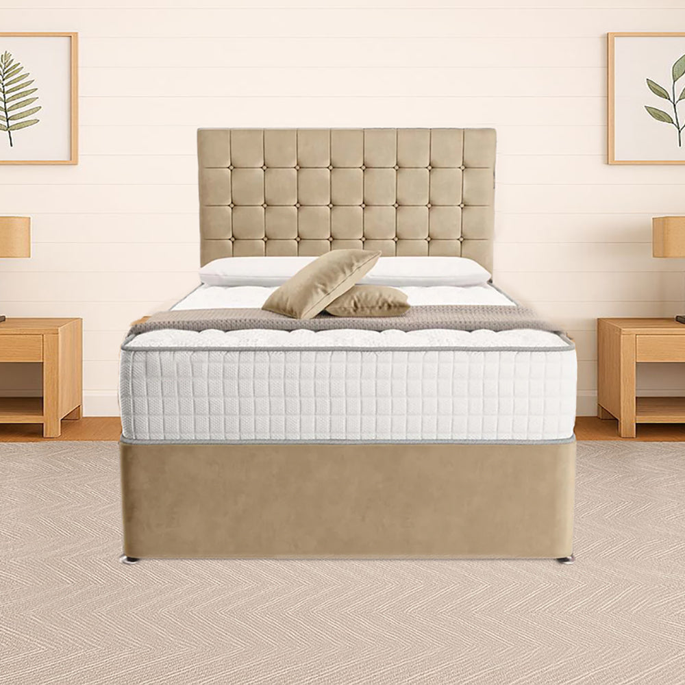 “Reliance Beds UK – Cubed Design Divan Bed With Optional Draws Storage (All Fabrics & Colours)”
