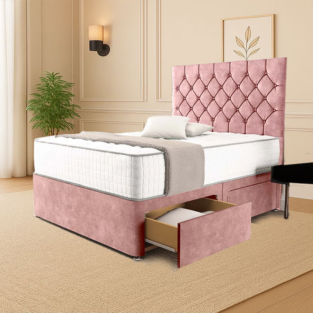 “Reliance Beds UK – Florida Design Divan Bed With Optional Draws Storage (All Fabrics & Colours)”