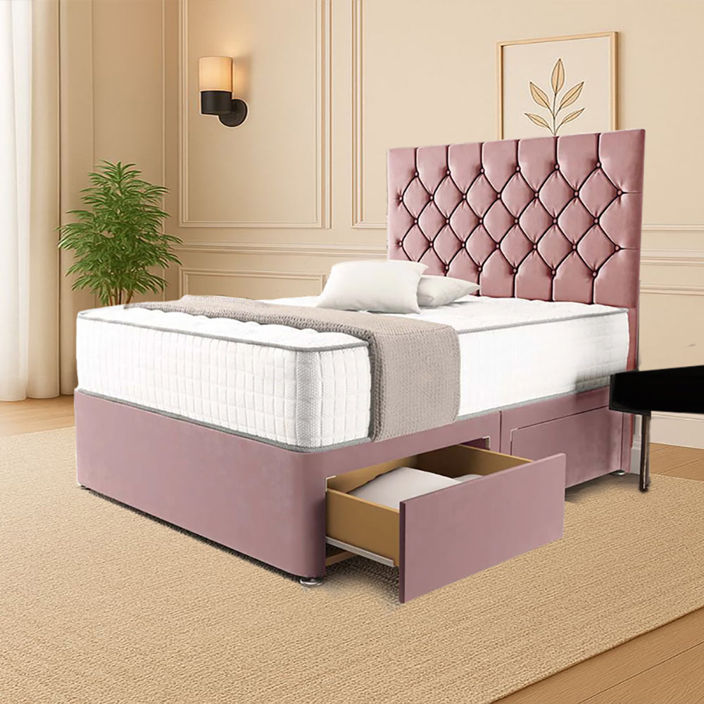 “Reliance Beds UK – Florida Design Divan Bed With Optional Draws Storage (All Fabrics & Colours)”