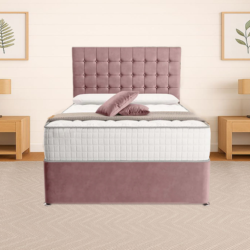 “Reliance Beds UK – Cubed Design Divan Bed With Optional Draws Storage (All Fabrics & Colours)”