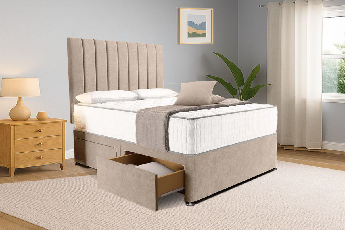 “Reliance Beds UK – Gio Line Divan Bed With Optional Draws Storage (All Fabrics & Colours)”