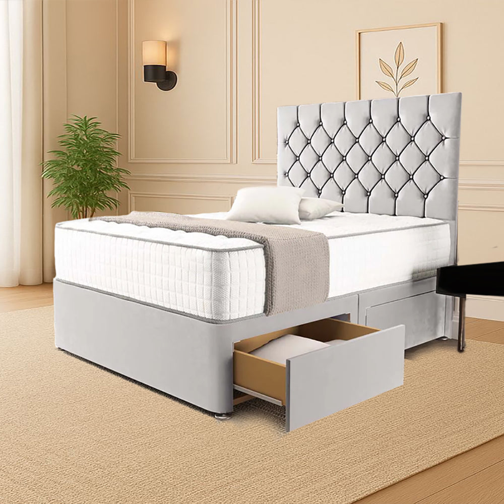 “Reliance Beds UK – Florida Design Divan Bed With Optional Draws Storage (All Fabrics & Colours)”