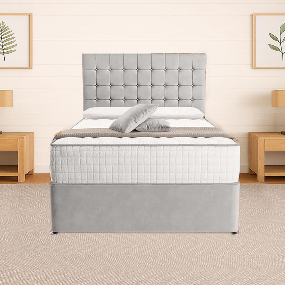 “Reliance Beds UK – Cubed Design Divan Bed With Optional Draws Storage (All Fabrics & Colours)”