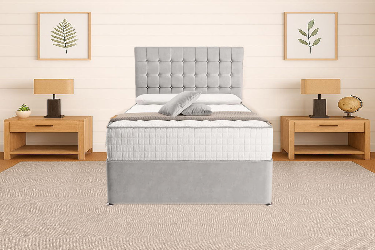 “Reliance Beds UK – Cubed Design Divan Bed With Optional Draws Storage (All Fabrics & Colours)”